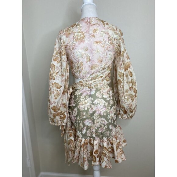 NWT Zimmermann Lyre Wrap Billow Mini Dress US 6 Linen Ruffle Long Sleeve $795 - Picture 11 of 16